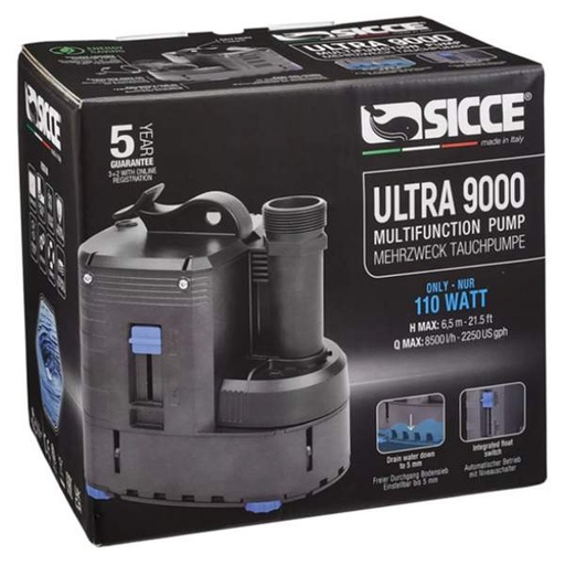 [8011469979617] Sicce - ULTRA 9000 Submersible Pump w/ Float Switch - 2245gph